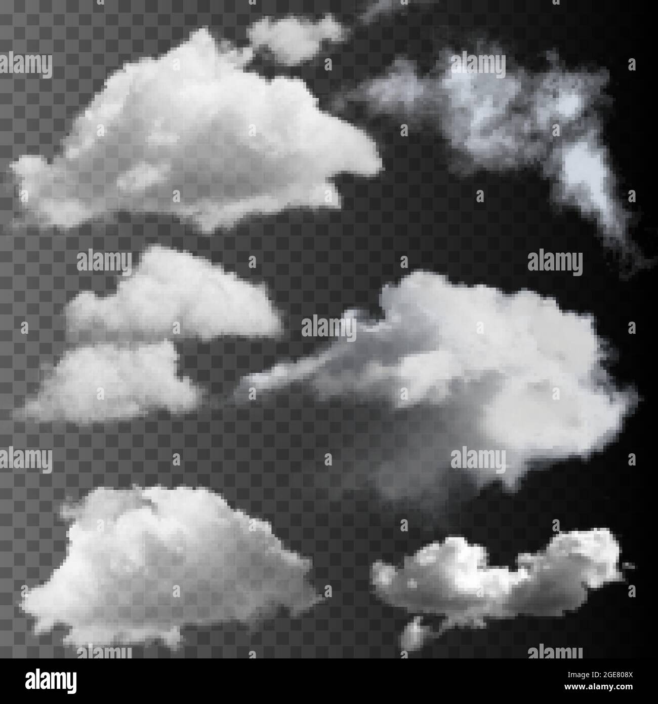 Big set of transparent clouds. Realistic vector design elements. Stock Vector