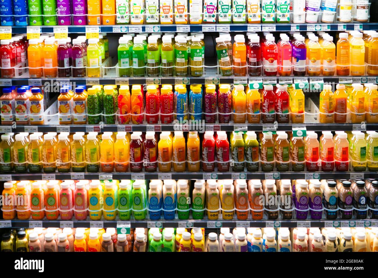 Rows of Soft Drinks for sale Stock Photo