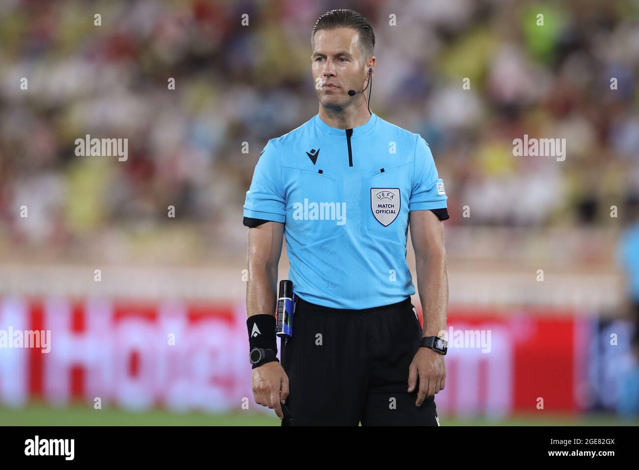 Monaco, Monaco, 17th August 2021. The referee Danny Makkelie of Netherlands looks on during the UEFA Champions League match at Stade Louis II, Monaco. Picture credit should read: Jonathan Moscrop / Sportimage Stock Photo
