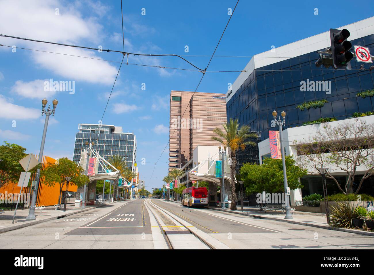 Long Beach buildings Comerica Bank and Designory building on 1st Street and Promenade in