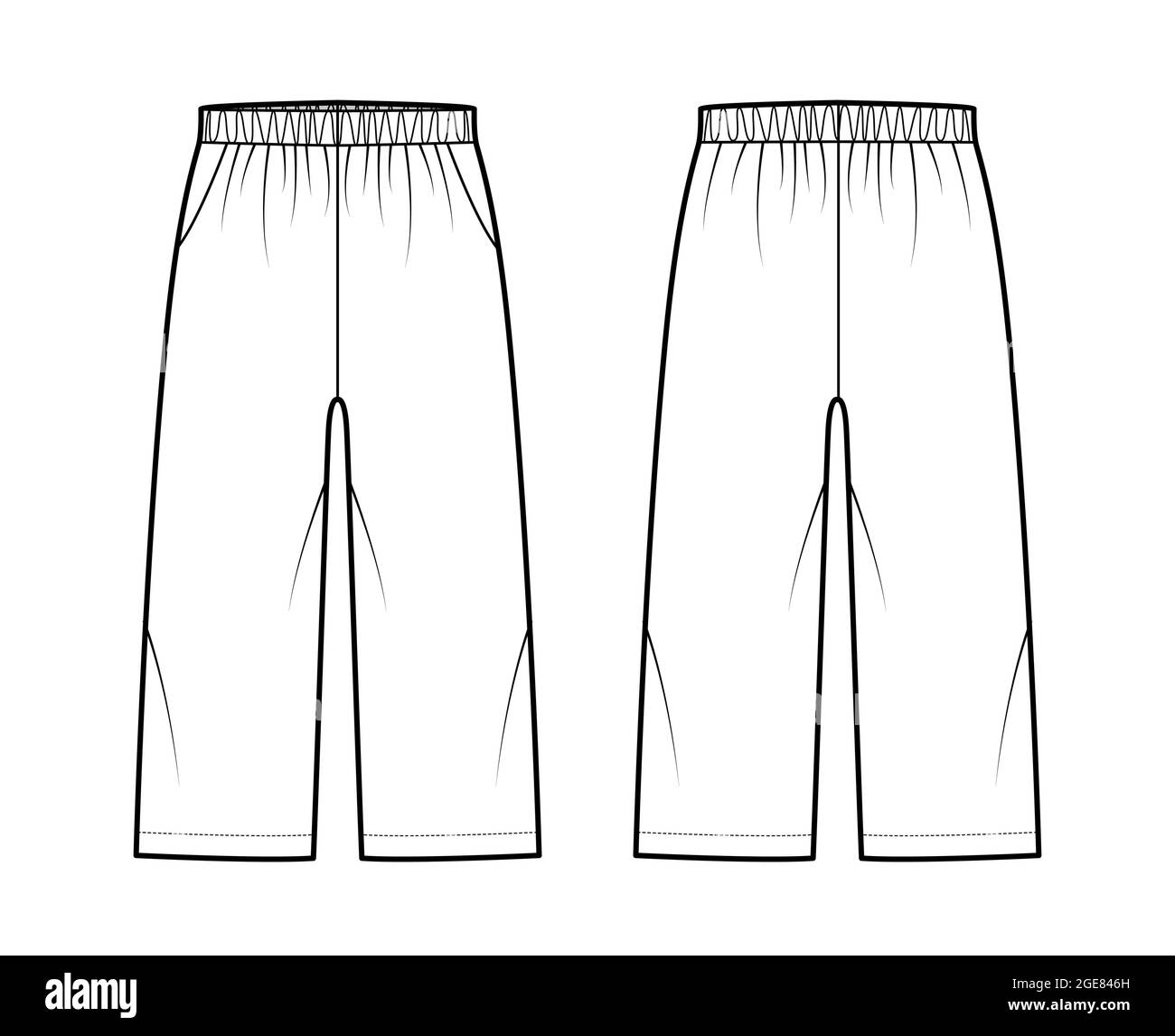 Bermuda shorts Activewear technical fashion illustration with low waist ...