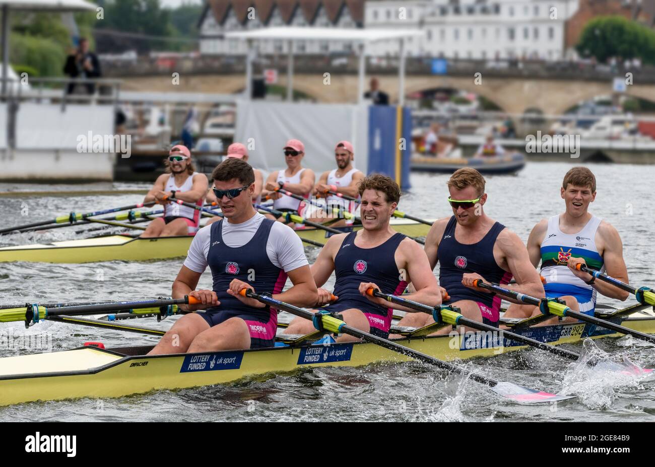 Final of the Prince of Wales Challenge Cup when Leander Club beat Twickenham Rowing Club & Queen's University, Belfast by 1.5 lengths at Henley Stock Photo