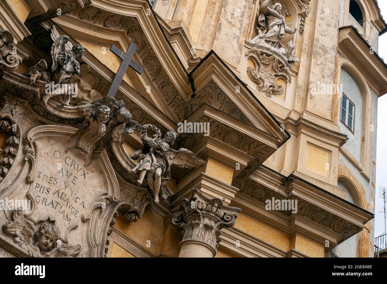 Facade of the Santa Maria Maddalena church in Rome on a summer day ...