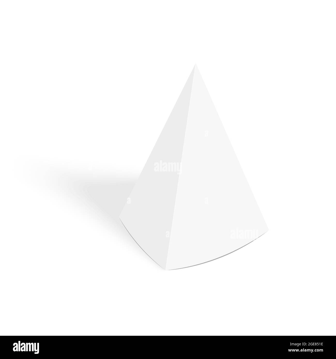 White pyramid tent card mockup. Paper or cardboard pyramidal display stand isolated on white background. Table talker template with shadow. Vector realistic illustration. Stock Vector