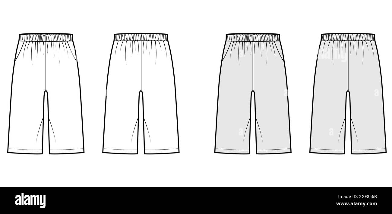 Bermuda Pocket Short technical fashion illustration with elastic low ...