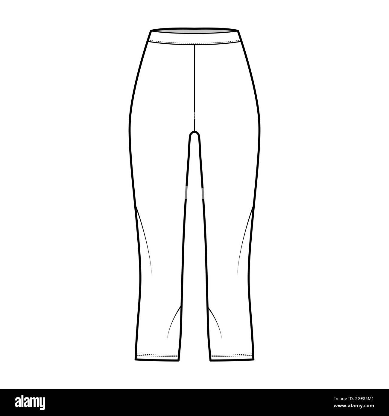 Bike shorts Leggings technical fashion illustration with natural waist, high rise, calf length. Flat sport training pants, trousers apparel template front, white color. Women, men unisex CAD mockup Stock Vector