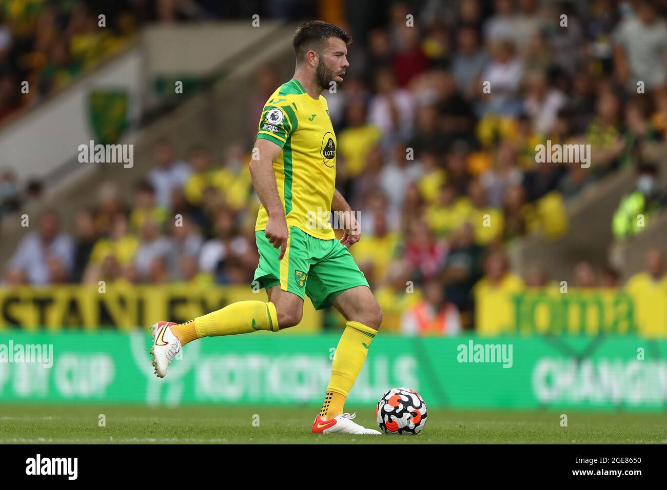 Grant Hanley of Norwich City - Norwich City v Liverpool, Premier League, Carrow Road, Norwich, UK - 14th August 2021  Editorial Use Only - DataCo restrictions apply Stock Photo