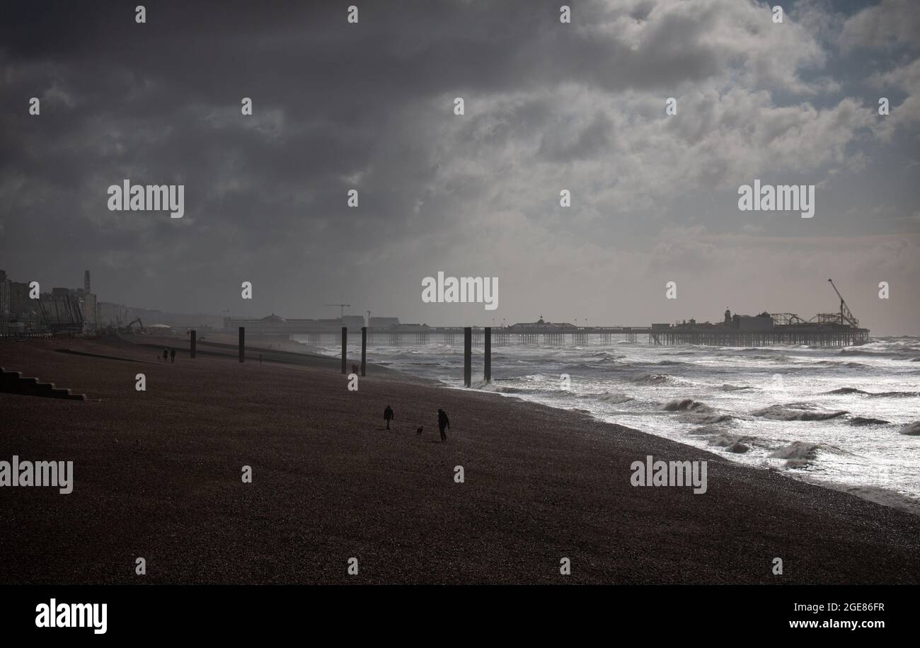 Brighton beach early in the morning after a stormy night, England, UK Stock Photo