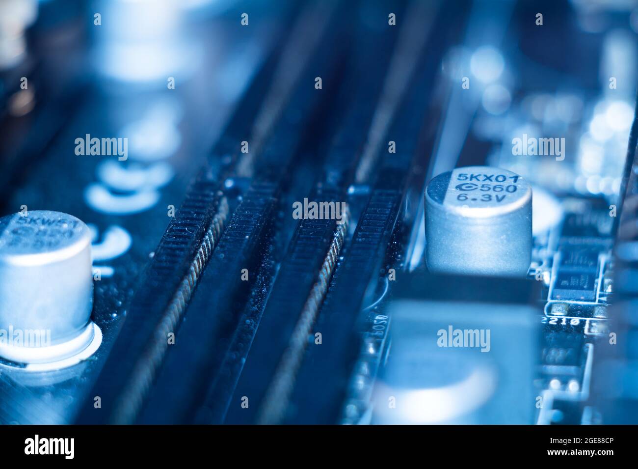 High angle shot of components of electronics board Stock Photo - Alamy