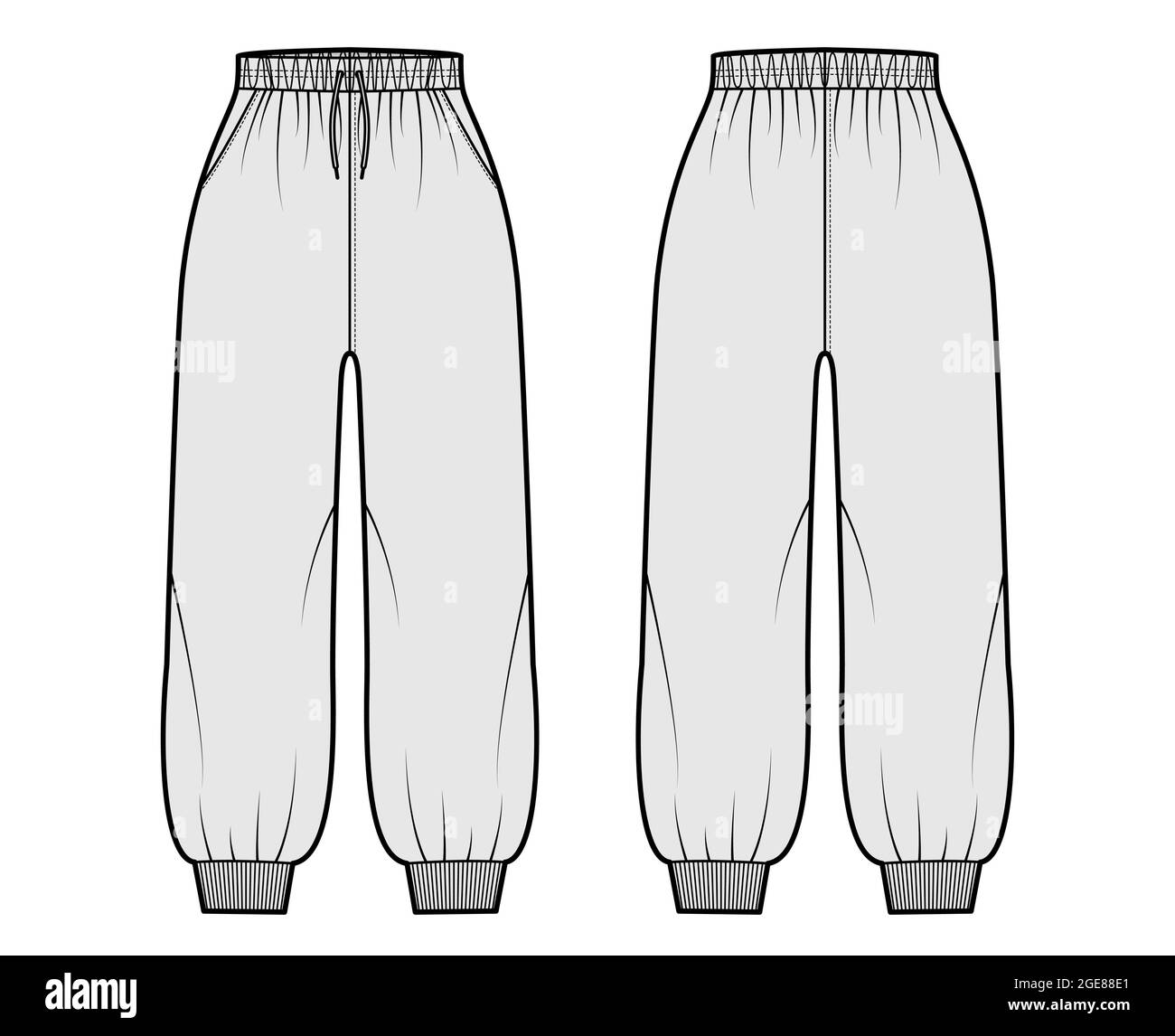 Shorts Sweatpants technical fashion illustration with elastic cuffs ...
