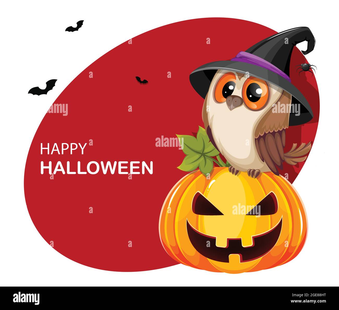 Happy Halloween greeting card. Cute owl sitting on pumpkin Jack O ...