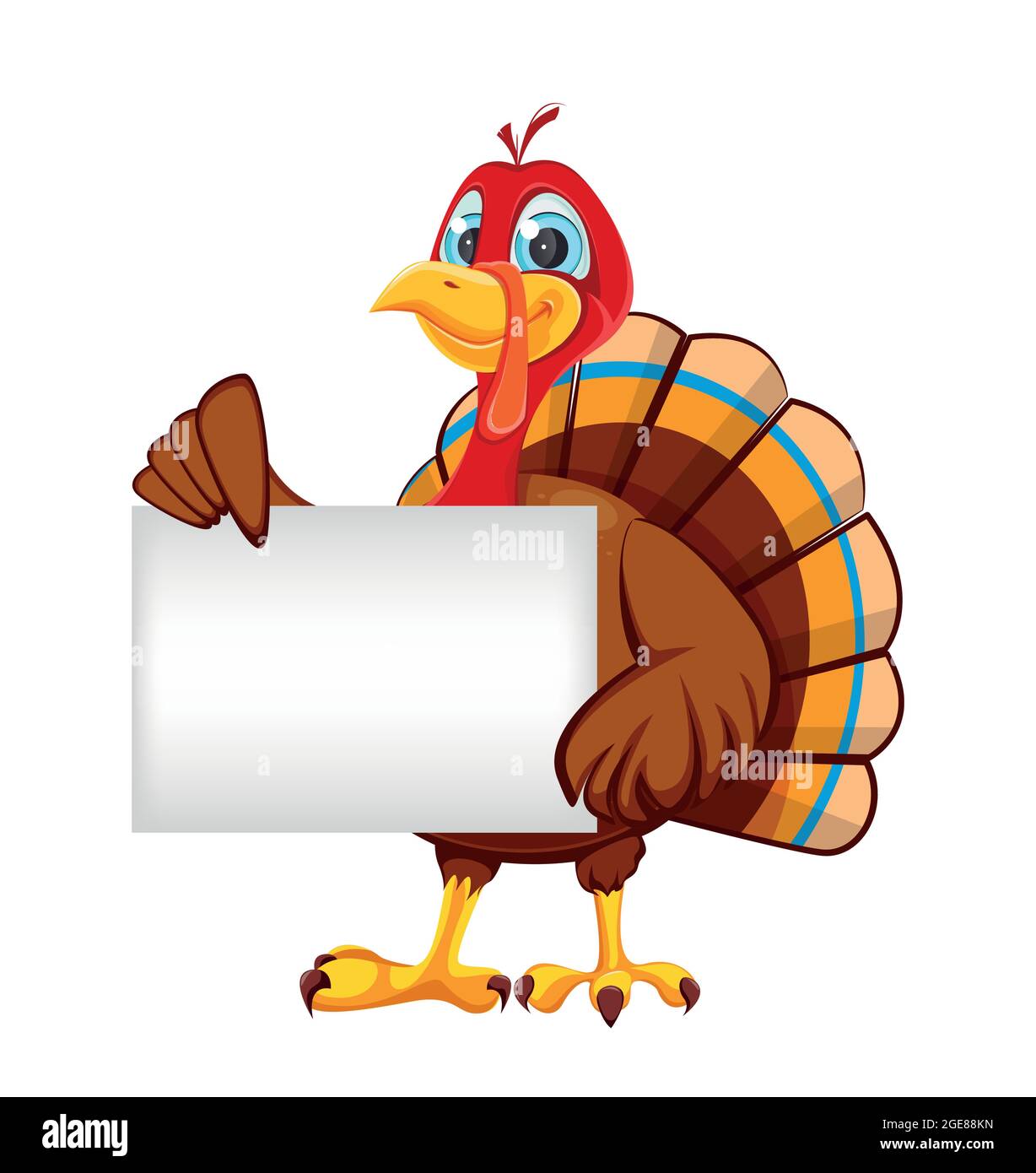 Happy Thanksgiving day. Funny cartoon character turkey bird. Turkey bird  holding blank banner. Stock vector illustration Stock Vector Image & Art -  Alamy