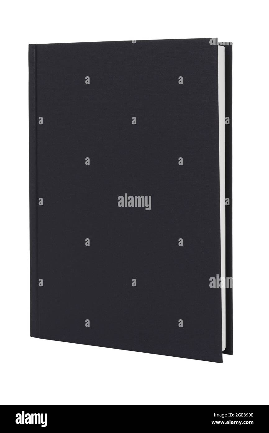 Black hardcover book upright on white with clipping path Stock Photo