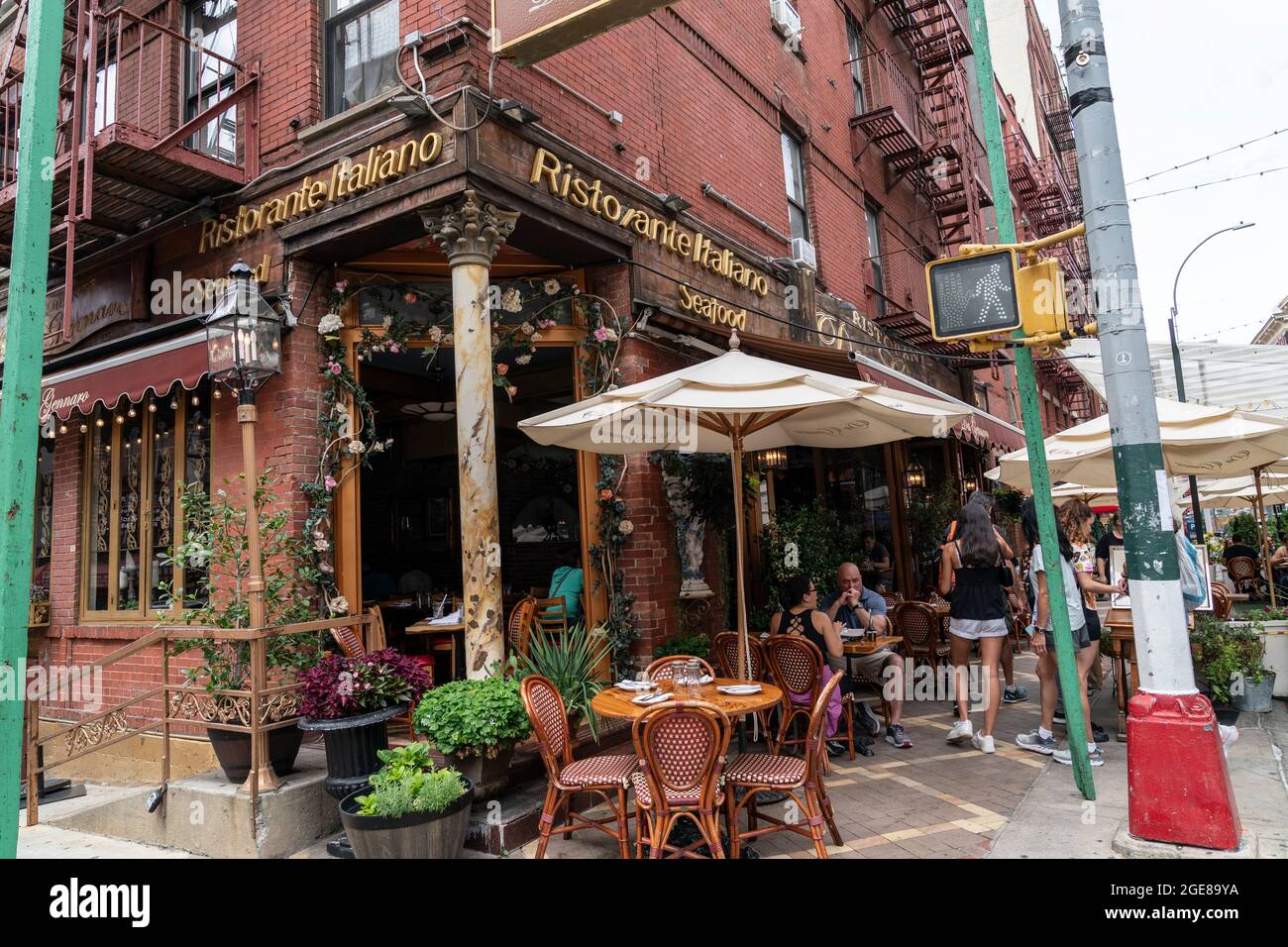 New York, NY - August 17, 2021: View of Ristorante Italiano on 1st day of vaccine mandate for indoor dining on order by mayor of the city Stock Photo
