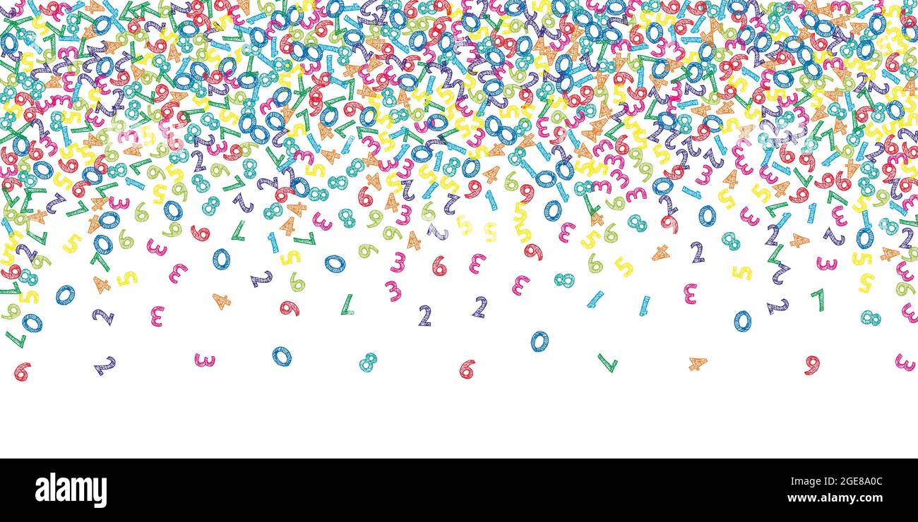 Falling colorful sketch numbers. Math study concept with flying digits.  Pretty back to school mathematics banner on white background. Falling  numbers Stock Vector Image & Art - Alamy