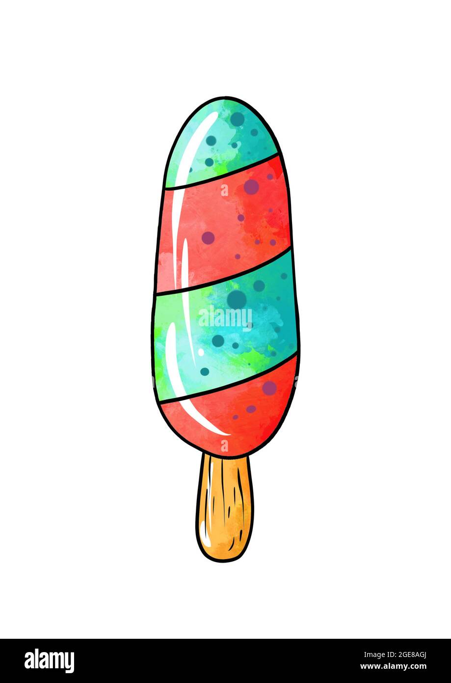 Illustration of a colored drawing of sweets: blue-red frozen ice lolly on a white isolated background. High quality illustration Stock Photo