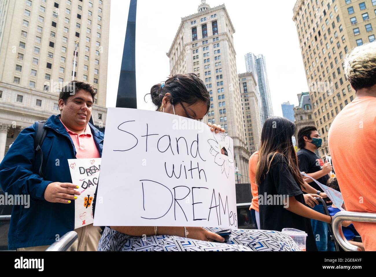 New York, United States. 17th Aug, 2021. Few dozens of DACA recipients rally on Foley Square in New York on August 17, 2021 demanding citizenship now for all undocumented immigrants. (Photo by Lev Radin/Sipa USA) Credit: Sipa USA/Alamy Live News Stock Photo