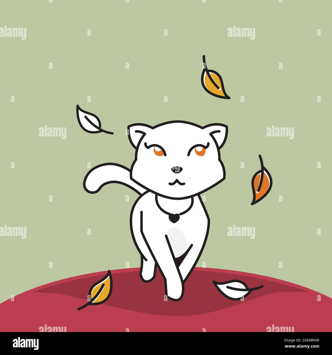 Beautiful Cat Walking Autumn Fall Leaves Season Cartoon Stock Vector