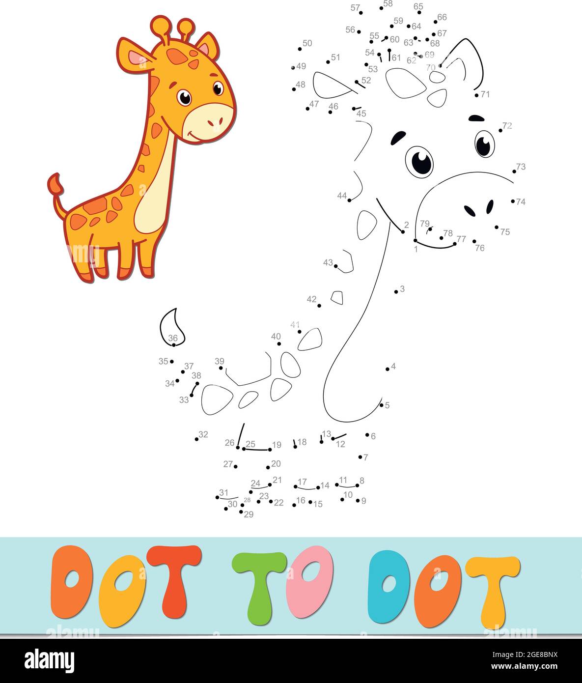Dot to dot puzzle. Connect dots game. giraffe vector illustration Stock