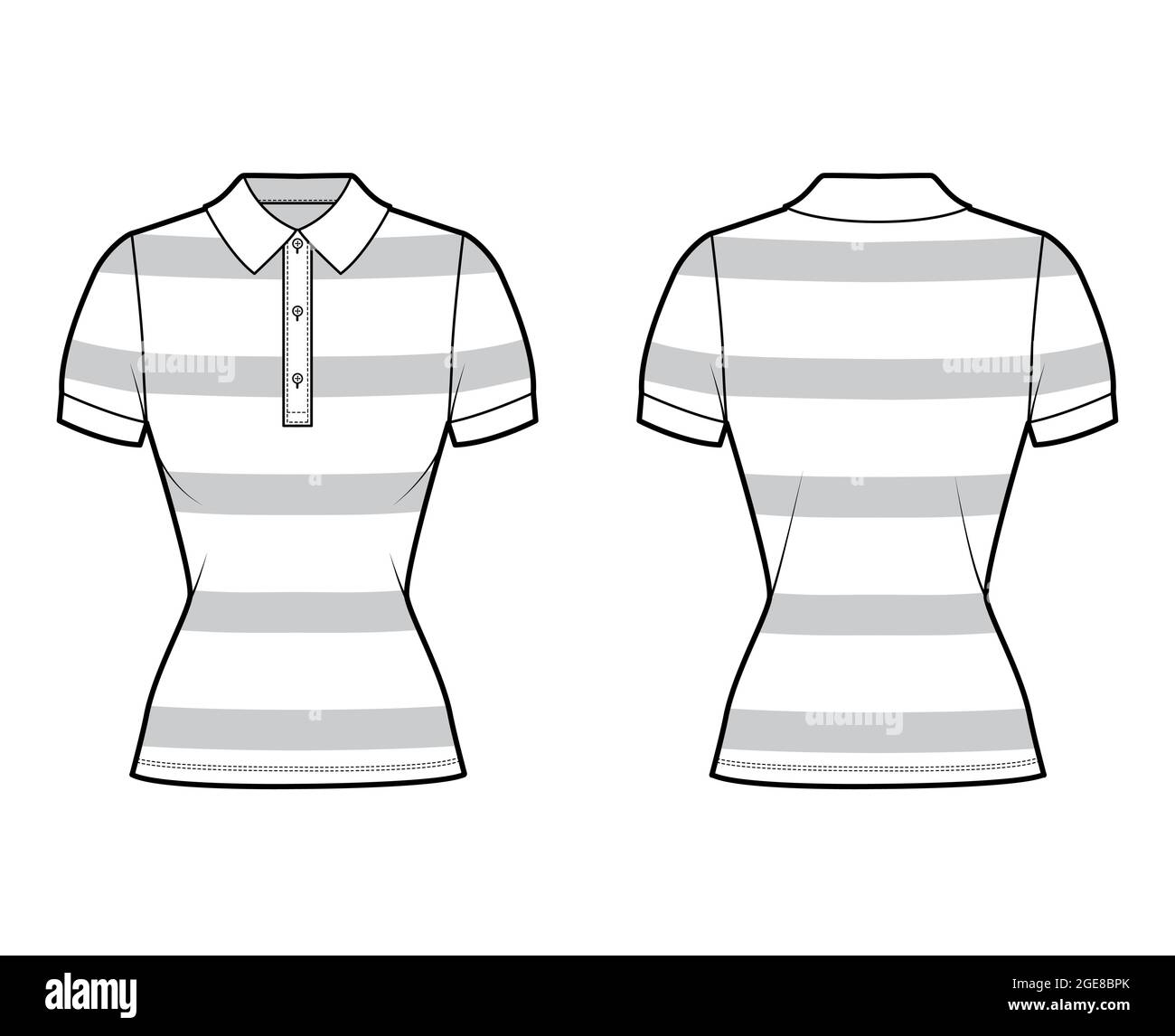 Shirt rugby stripes technical fashion illustration with short sleeves