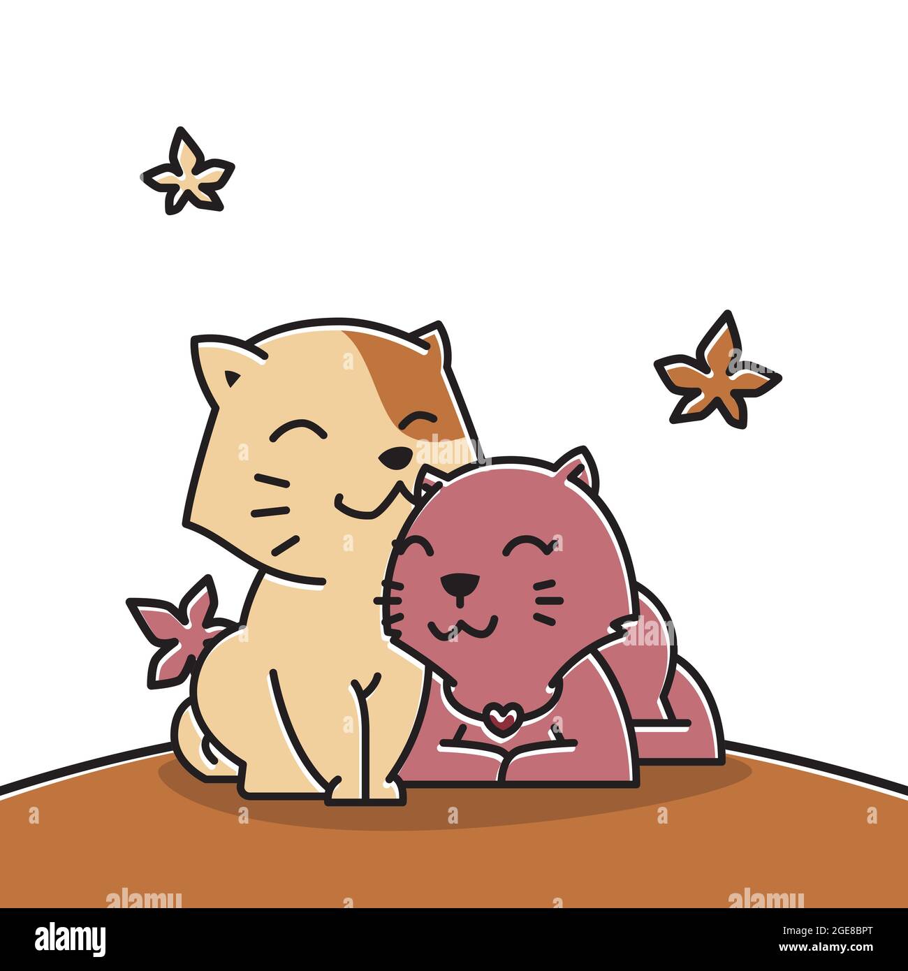 Happy Cat Couple Love Autumn Fall Season Cartoon Stock Vector Image & Art -  Alamy