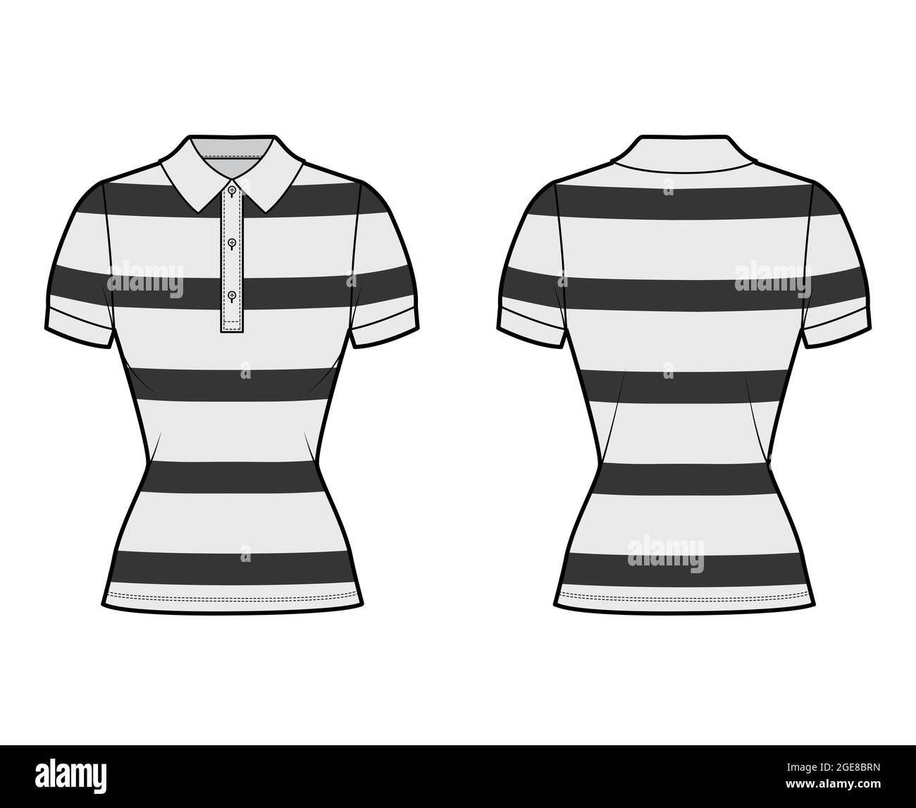Shirt rugby stripes technical fashion illustration with short sleeves ...