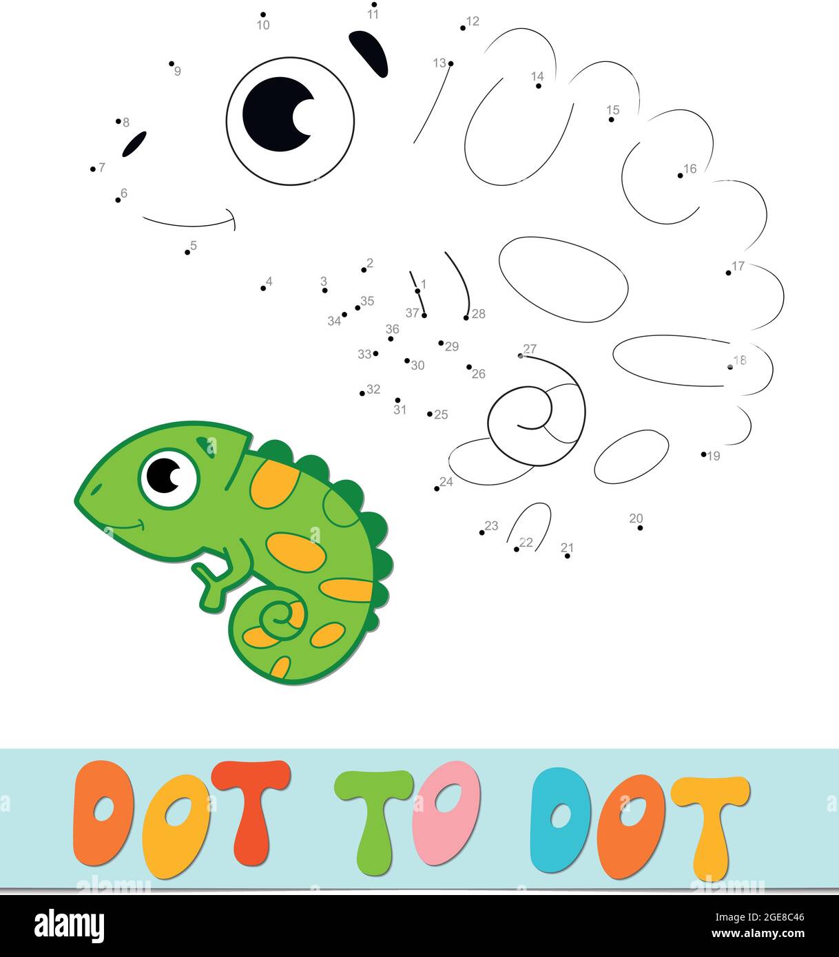Dot to dot puzzle. Connect dots game. iguana vector illustration Stock