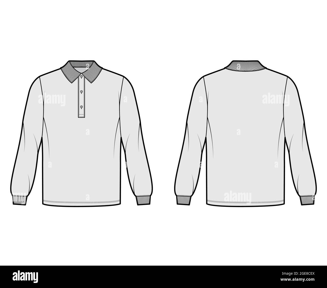 Shirt polo oversized technical fashion illustration with long sleeves ...