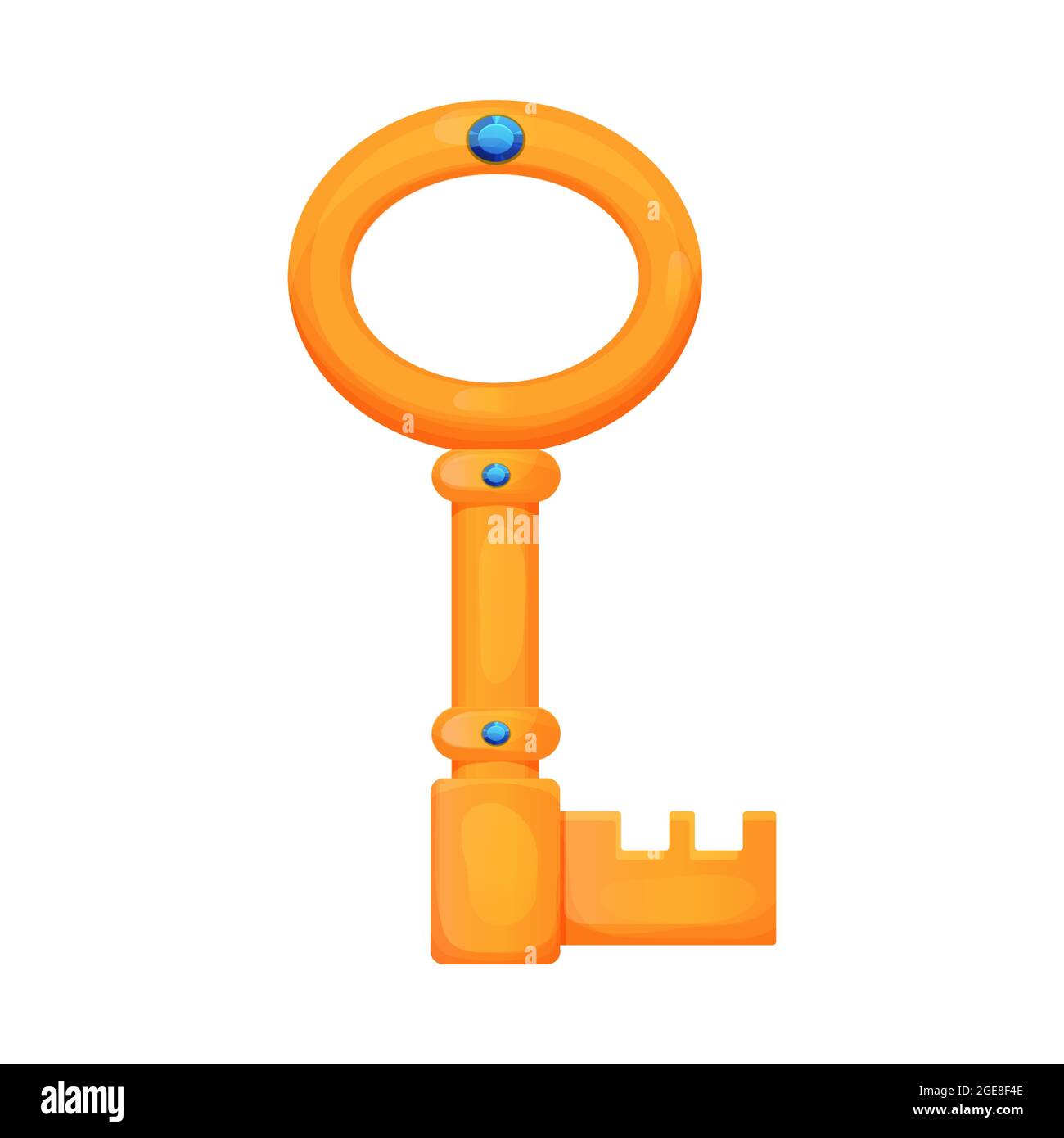 Golden key, ancient castle tool in cartoon style isolated on white ...
