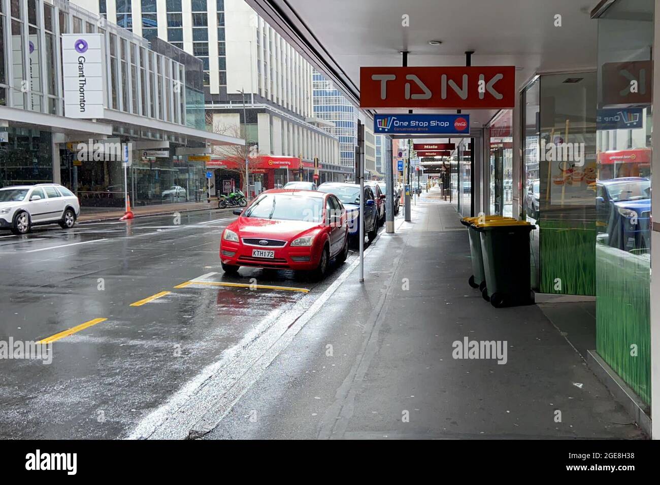 Lambton Quay is devoid of people on the first day of a lockdown to curb the spread of the coronavirus disease (COVID-19) in Wellington, New Zealand, August 18, 2021.  REUTERS/Praveen Menon Stock Photo