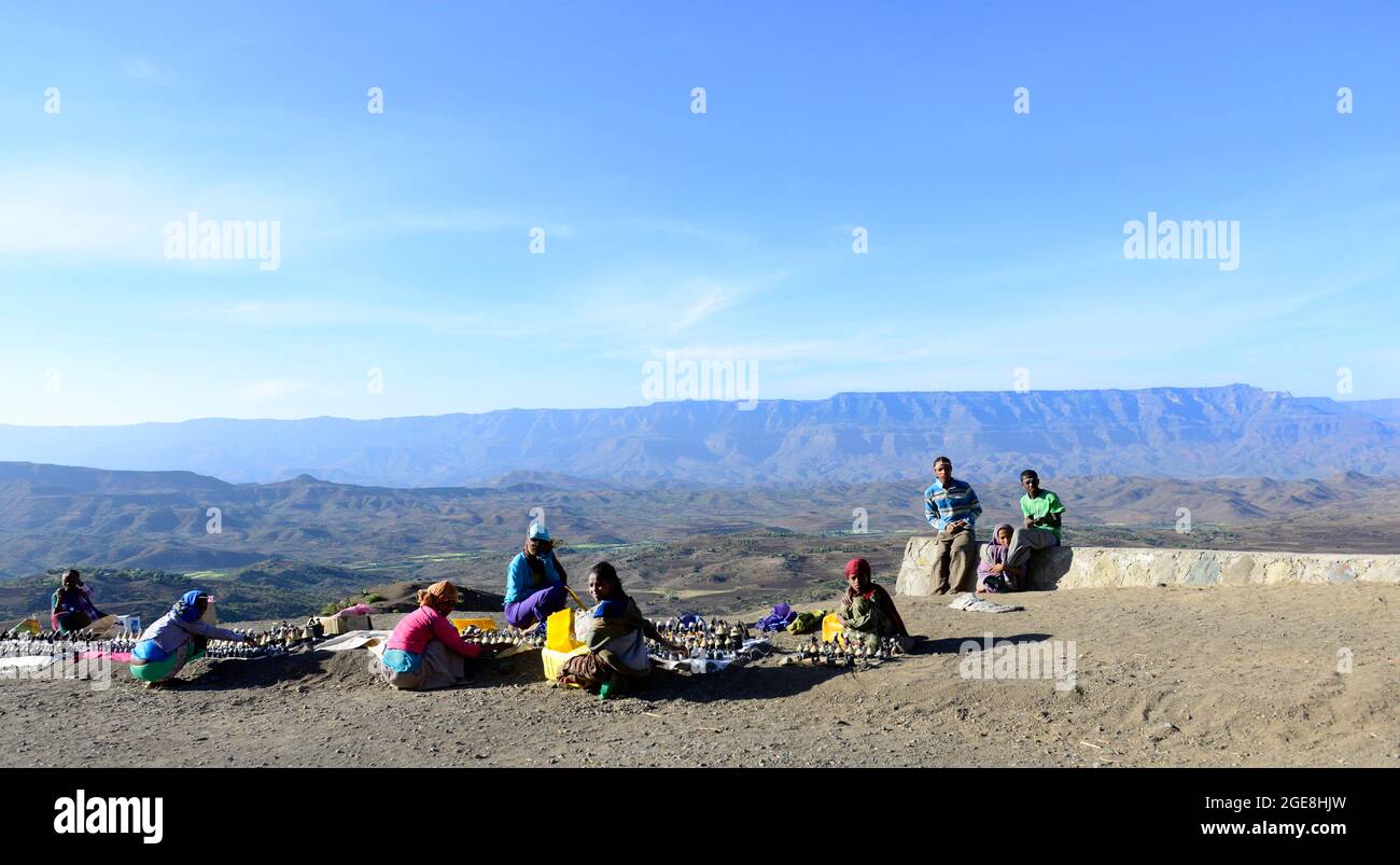 Roadside vendors along the road to Lalibela in Ethiopia. Stock Photo