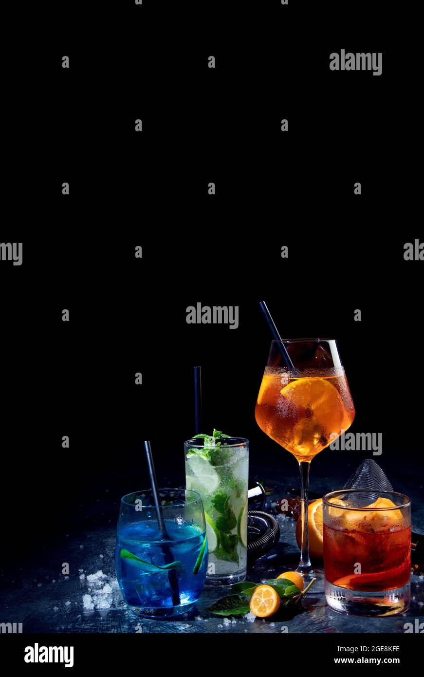 Cocktails assortment served on dark background. Classic drink menu concept  Stock Photo - Alamy