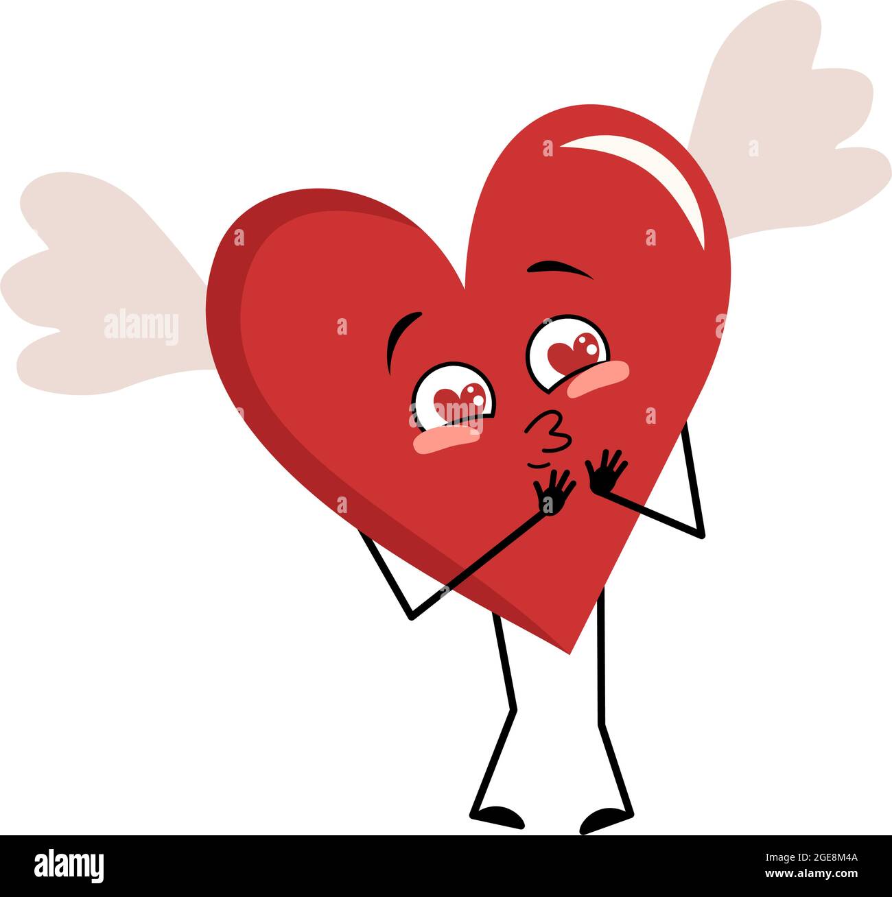 Cute character red heart with wings falls in love with eyes hearts, kiss face, arms and legs. Festive decoration for valentine day with funny or smile emotions Stock Vector Image & Art - Cute character red heart with wings falls in love with eyes hearts, kiss face, arms and legs. Festive decoration for valentine day with funny or smile emotions Stock Vector Image & Art -