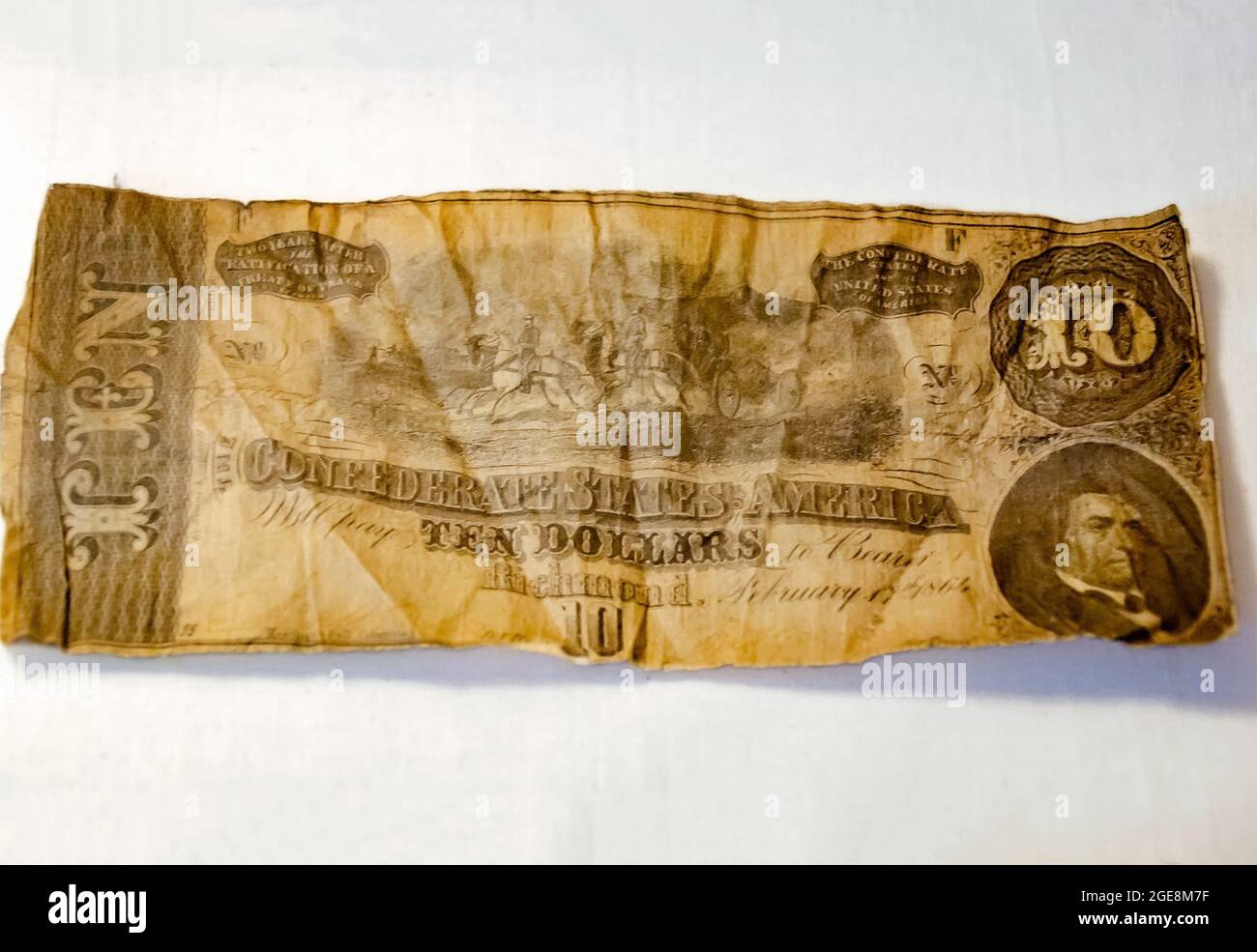A Confederate ten-dollar bill dated Feb. 17, 1864, the final year the