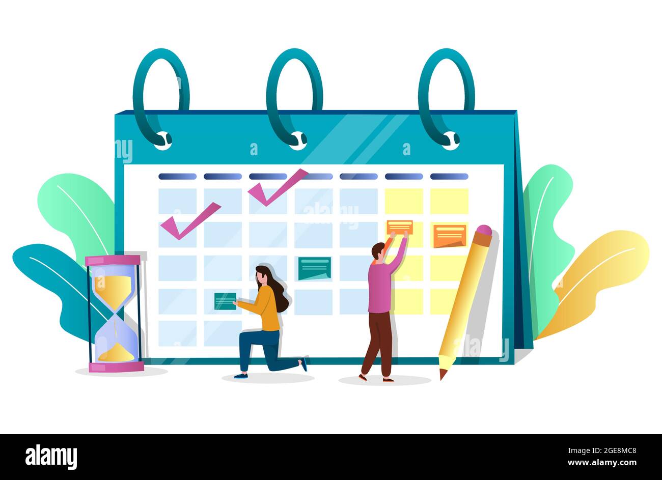 Business people employees planning schedule on calendar, vector ...