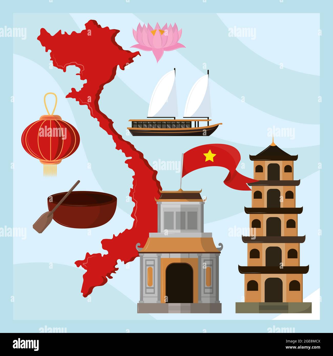 vietnam landmarks and flag Stock Vector