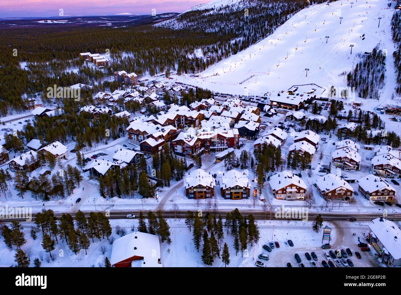 - Mar 01, Aerial drone view of the Levi ski village, winter evening sunset, in Lapland Stock Photo - Alamy