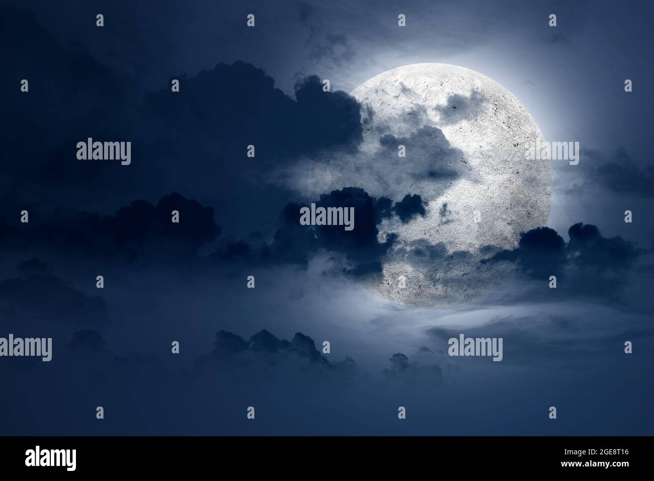 Full moon with dark cloudscapes on the night. Halloween concept Stock ...