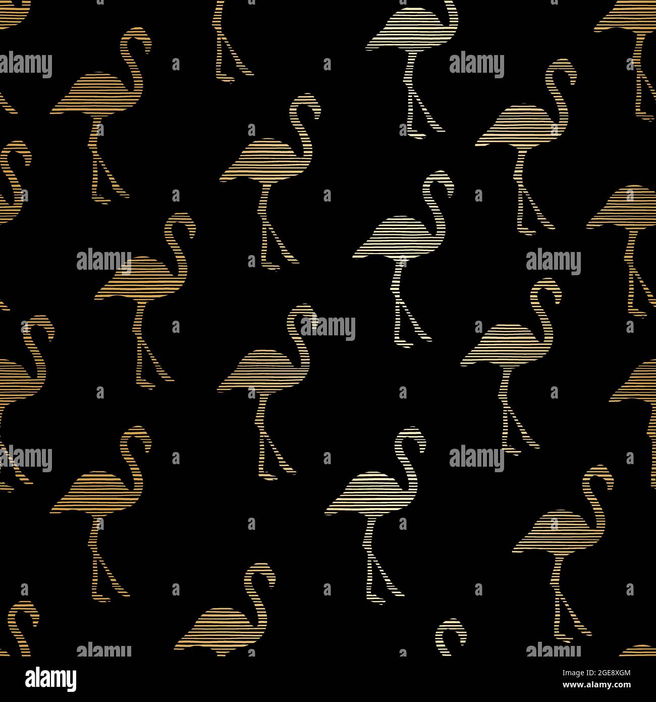 Flamingo Abstract Pattern Background in Black and Gold Stock Vector