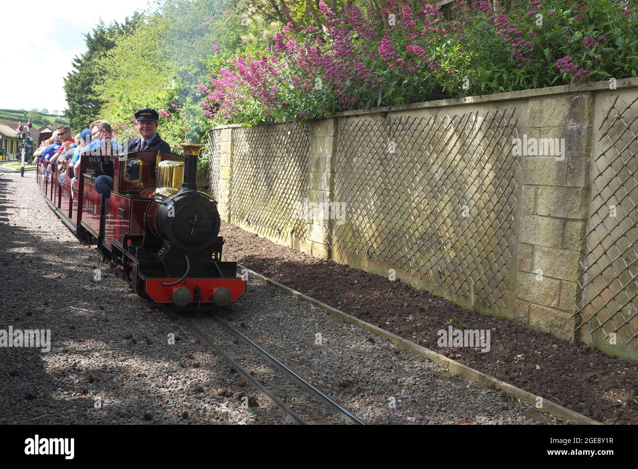 Miniature Steam Engine transports passengers at Pecorama Beer Heights