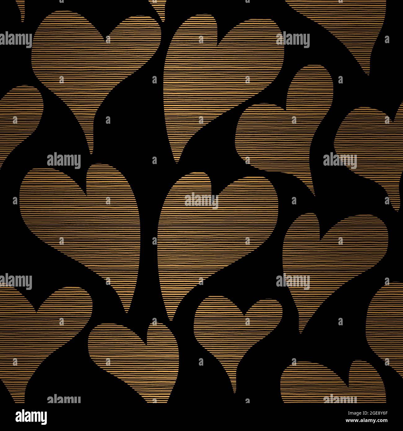 Gold Heart Seamless Pattern Design on Black Background Stock Vector