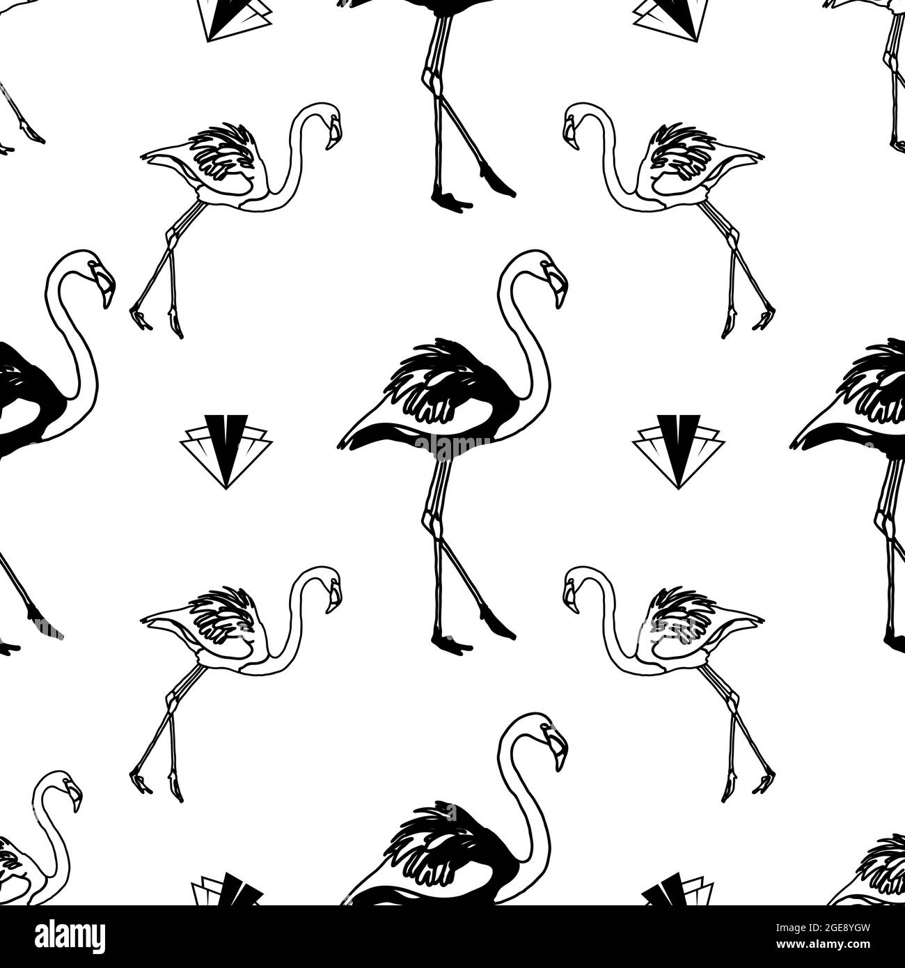 Flamingo Outline Black and White Pattern Design Stock Vector