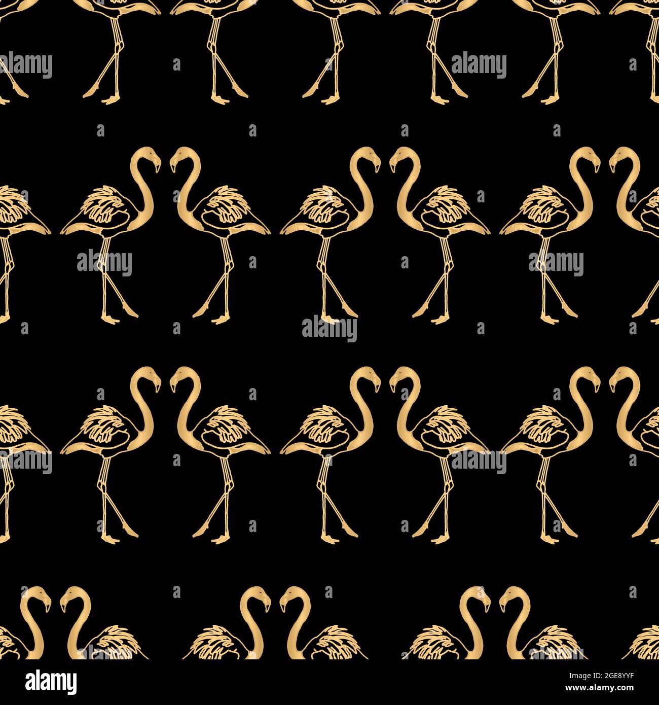 Gold Flamingo Pattern Background Stock Vector