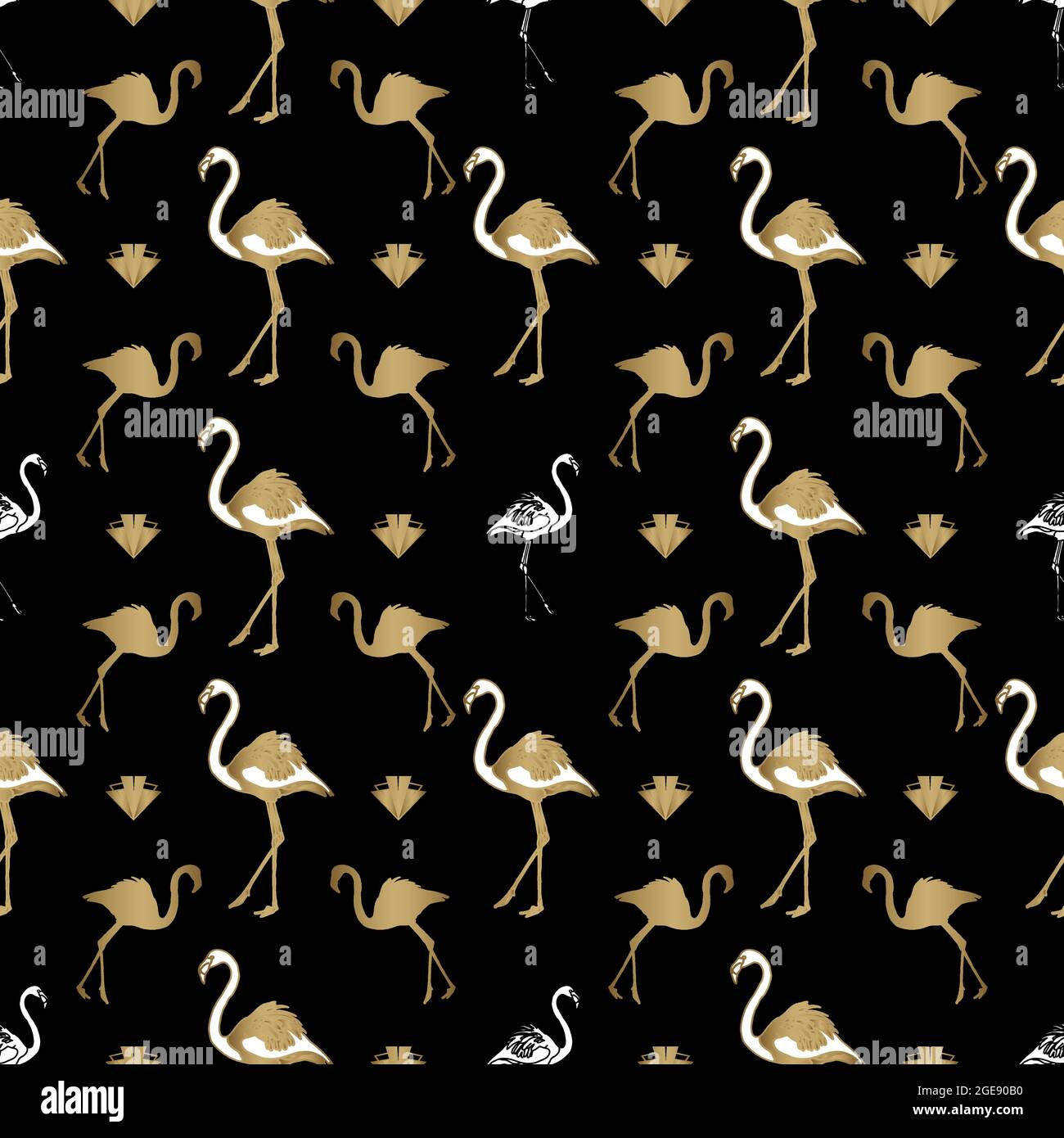 Art Deco Flamingo Seamless Pattern Design Stock Vector
