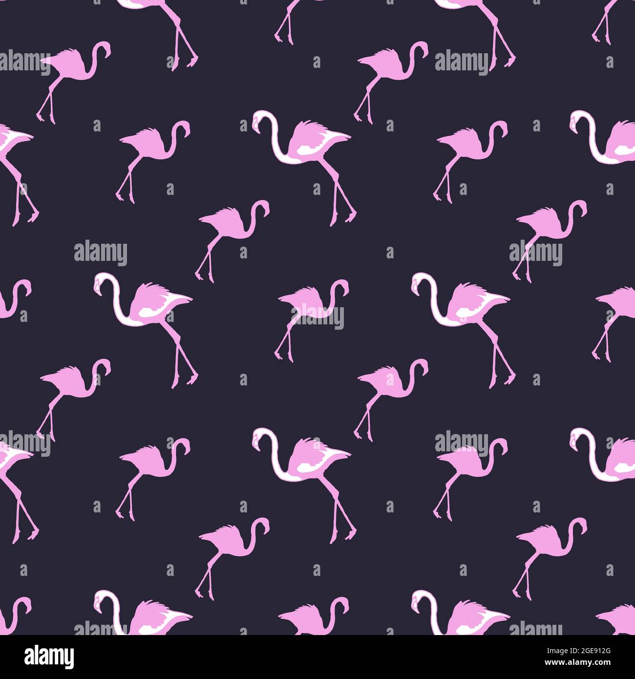 Navy Flamingo Pattern Design with Pink Birds Stock Vector
