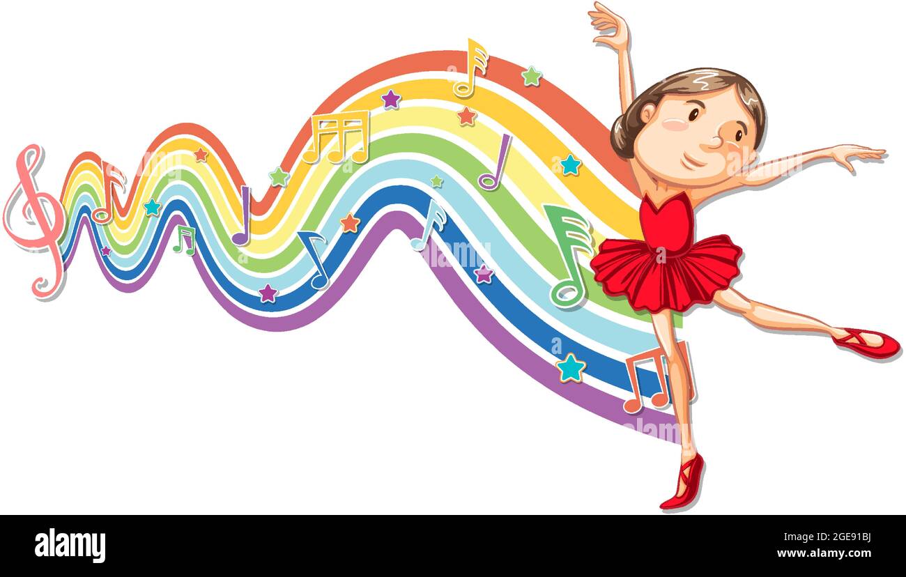 Ballerina with melody symbols on rainbow wave illustration Stock Vector ...