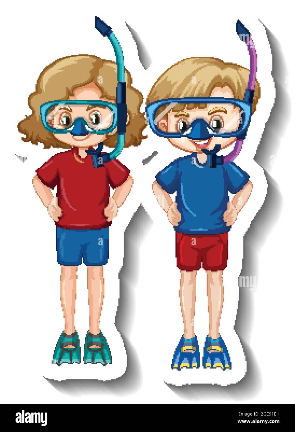 A boy wearing snorkeling mask cartoon character sticker illustration