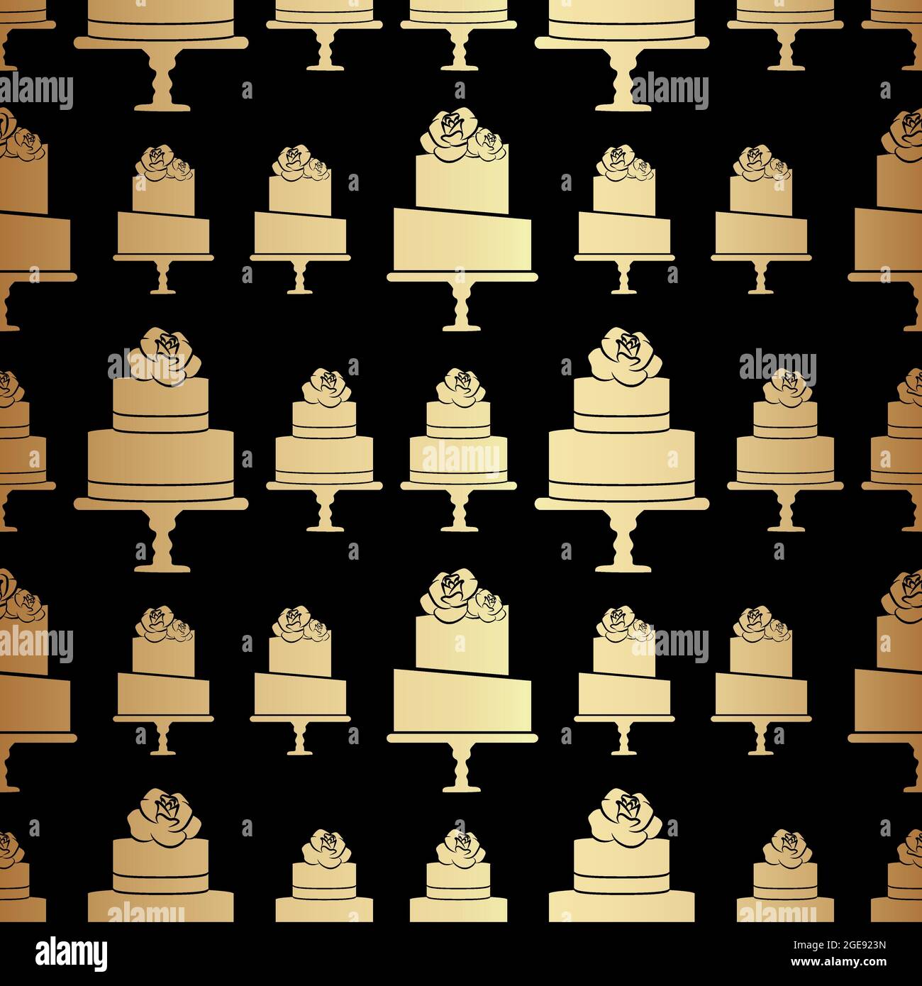Gold Cake Pattern on Black Background Stock Vector