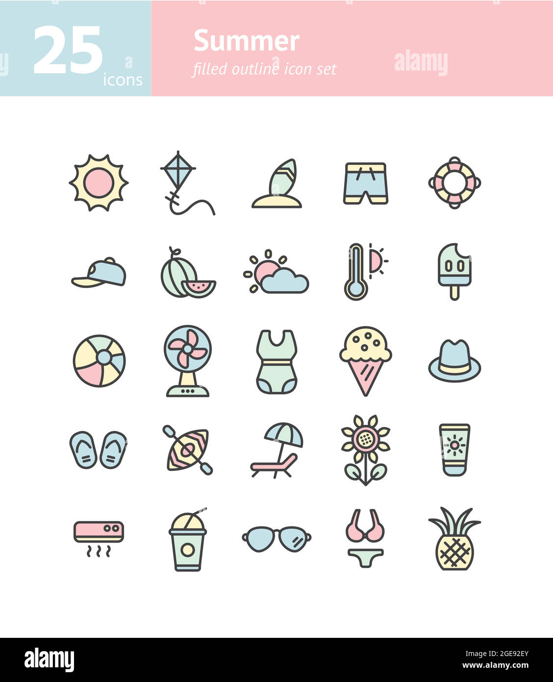 Summer filled outline icon set. Vector and Illustration. Stock Vector