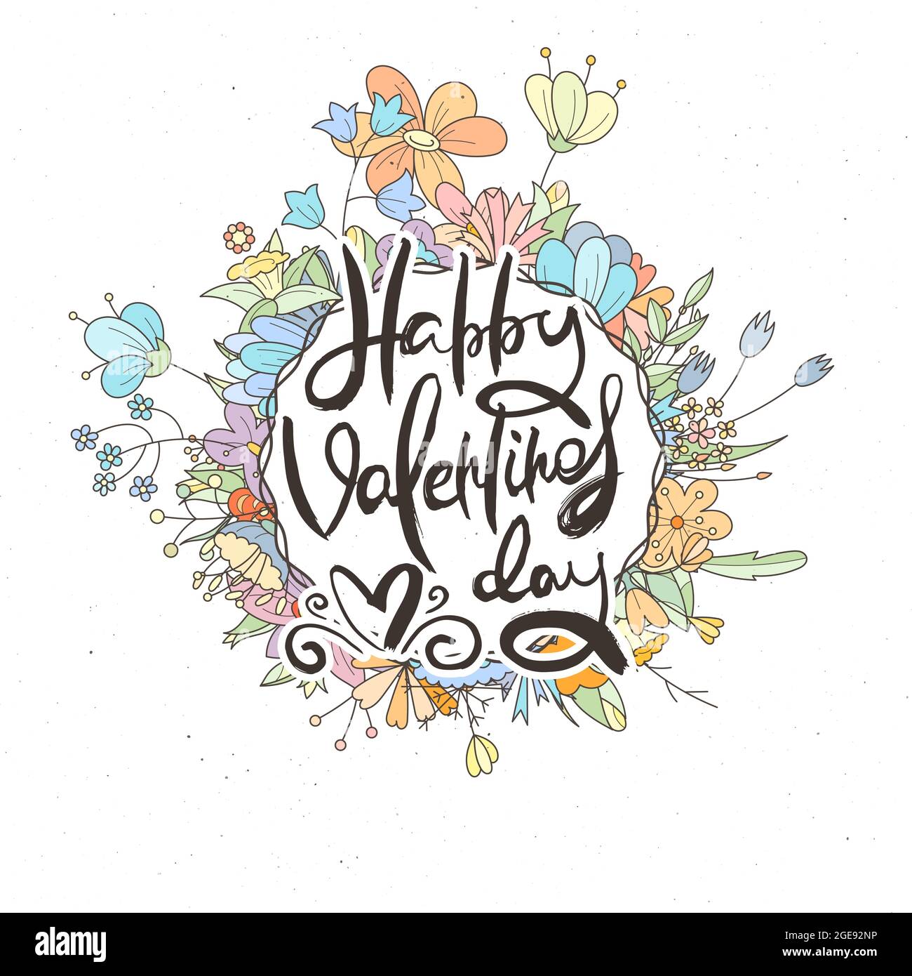 Happy Valentines Day. Hand lettering grunge card with flower background ...